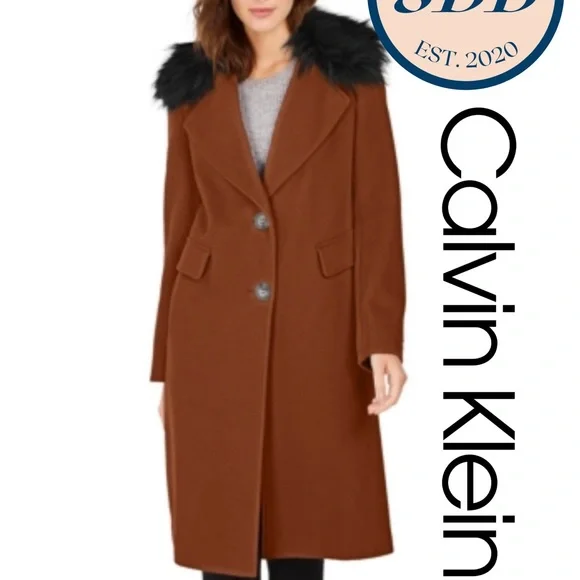 calvin klein tobacco coat Women Single breasted Wool Blend Brown Sz XL so you stay comfortable whether youre at your desk Car Coat Calvin Klein Tobacco